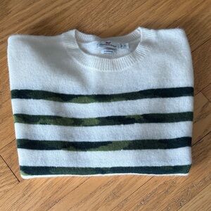 Vineyard Vines Cashmere White and Green Striped Crewneck Sweater
